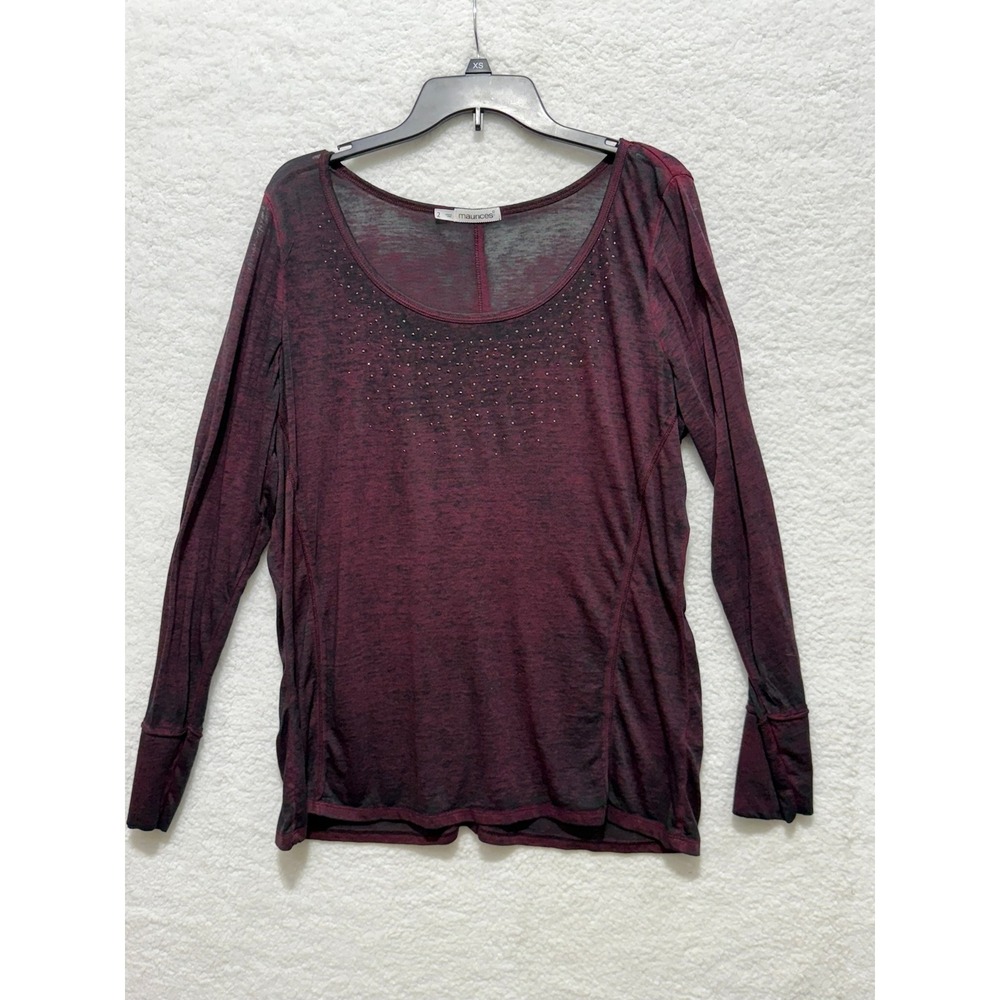 Maurice's Women's Size 2 Burgundy Long Sleeve Embellished‎ Knit Top